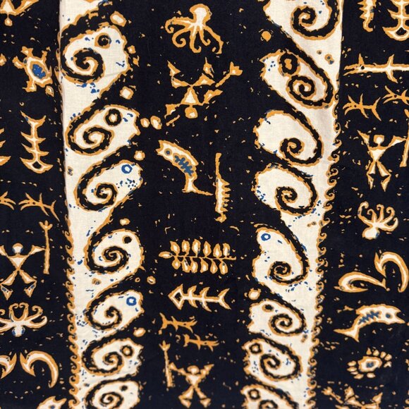 VTG RJC Hawaiian Shirt Mens M Tribal Print Black Cream Short Sleeve Aloha - Picture 5 of 9